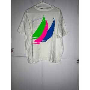 Vintage San Francisco Sailing Graphic T-Shirt White Neon 90s‎ SIM Mens XL